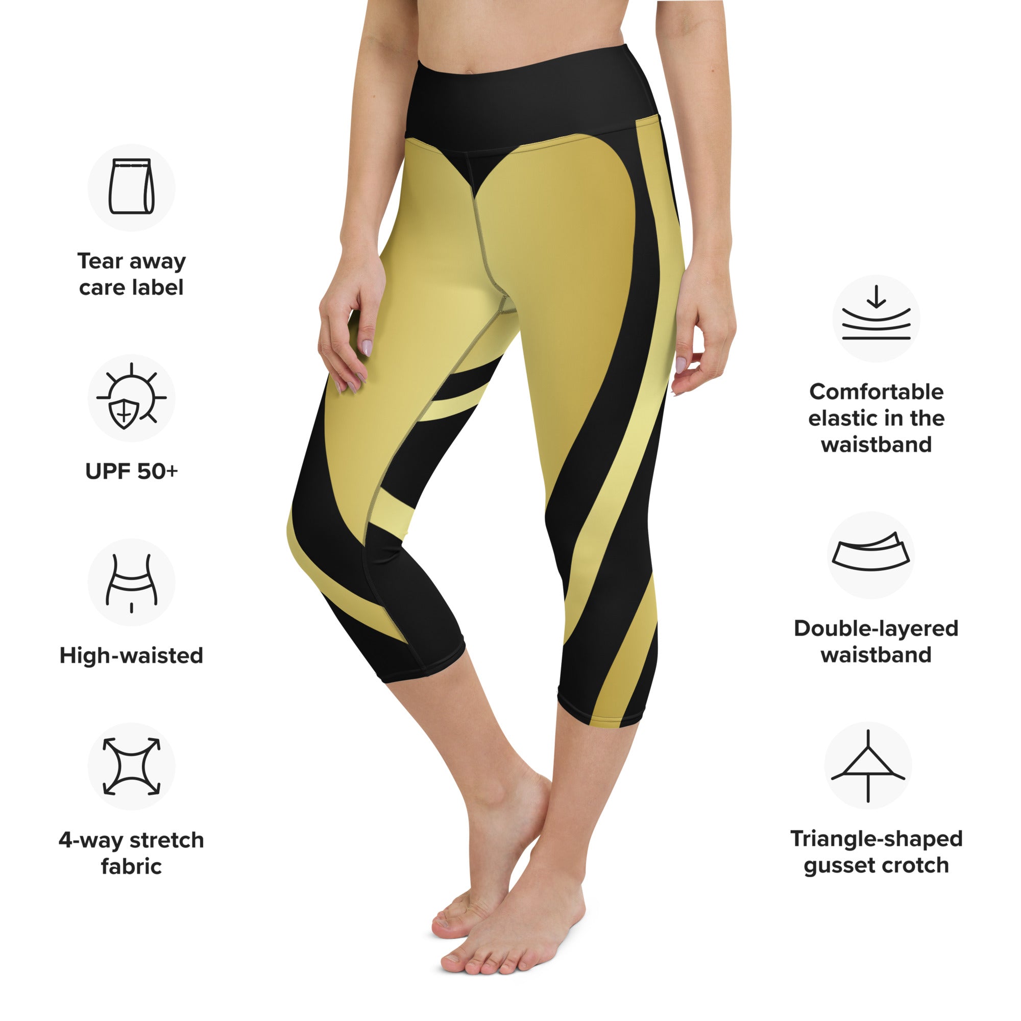 Black & Gold Heart Shaped Yoga Capri Leggings